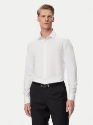 Calvin Klein Koszula LV019EU146 Biały Slim Fit. Białe koszule męskie Calvin Klein, m, bez wzorów, z bawełny, biznesowe, bez kołnierzyka, bez ramiączek. Za 409.99 zł.