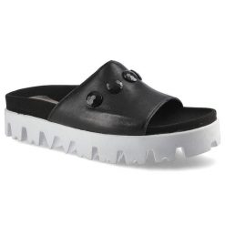 Czarne Klapki Simen Damskie Wygodne Buty. Czarne klapki damskie Simen, bez wzorów, ze skóry, eleganckie, bez obcasa, na platformie. Za 169.00 zł.