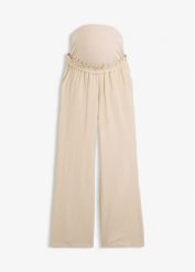 Spodnie ciążowe z bawełnianego muślinu, loose fit. Niebieskie spodnie materiałowe damskie bonprix, bez wzorów, z bawełny. Za 149.99 zł.