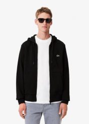 Bluza z kapturem Lacoste czarna z regulowanym kapturem. Czarne bluzy męskie Lacoste, xs, bez wzorów, z bawełny, z kapturem. Za 553.90 zł.
