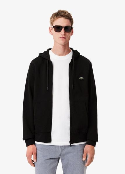 Bluza z kapturem Lacoste czarna z regulowanym kapturem. Czarne bluzy męskie Lacoste, xs, bez wzorów, z bawełny, z kapturem. Za 569.80 zł.
