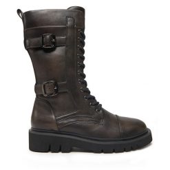 Kozaki TWINSET. Brązowe kozaki damskie Twinset, bez obcasa, na płaskiej podeszwie. Za 1,249.00 zł.