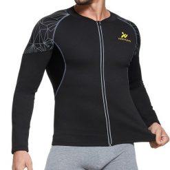 Koszulka neoprenowa wyszczuplająca męska. Czarne koszulki sportowe męskie SLIMBODY, m, bez wzorów, z neoprenu, bez kołnierzyka, bez ramiączek, na fitness i siłownię. W wyprzedaży za 199.00 zł.