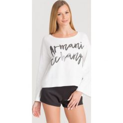 SWETER Armani Exchange. Białe swetry damskie Armani Exchange, l, bez wzorów, z dzianiny, bez kołnierzyka, bez ramiączek, bez kaptura. Za 356.30 zł.