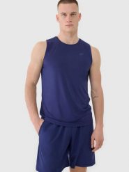 T-SHIRT MĘSKI 4F KOSZULKA TOP TANK SZYBKOSCHNĄCA. Czarne koszulki sportowe męskie 4f, m, bez wzorów, z dresówki, biznesowe, bez kołnierzyka. Za 69.99 zł.