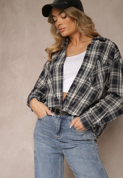 Czarna Bawełniana Koszula w Kratę z Pojedynczą Kieszonką Annisen. Czarne bluzki damskie Renee, l, bez wzorów, z bawełny, eleganckie, bez kołnierzyka, bez ramiączek. Za 49.99 zł.