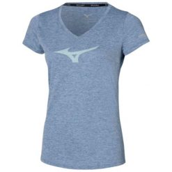Koszulka do biegania damska Mizuno Core RB Tee. Niebieskie koszulki sportowe damskie Mizuno, l, bez wzorów, z materiału, bez kołnierzyka, bez ramiączek, do biegania. Za 83.99 zł.