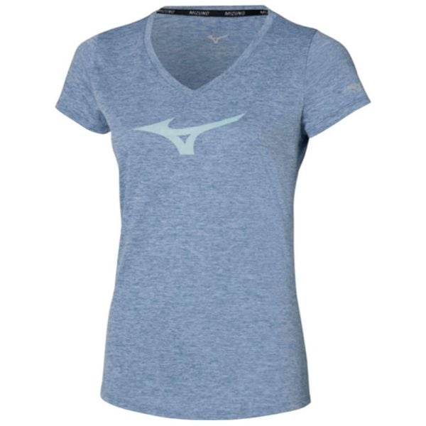 Koszulka do biegania damska Mizuno Core RB Tee. Niebieskie koszulki sportowe damskie Mizuno, m, bez wzorów, z materiału, bez kołnierzyka, bez ramiączek, do biegania. Za 83.99 zł.