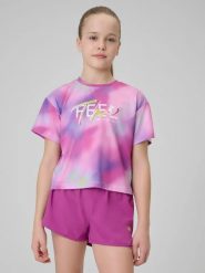 Koszulka sportowa szybkoschnąca dziewczęca 4F 4FJRSS26TFTSF2394. Czerwone t-shirty i topy dla dziewczynek 4f, bez wzorów, z elastanu, bez ramiączek. Za 45.99 zł.