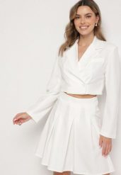Biała Krótka Marynarka o Dwurzędowym Kroju Redaelia. Białe żakiety damskie Born2be, l, z aplikacjami, z jeansu, eleganckie. Za 89.99 zł.
