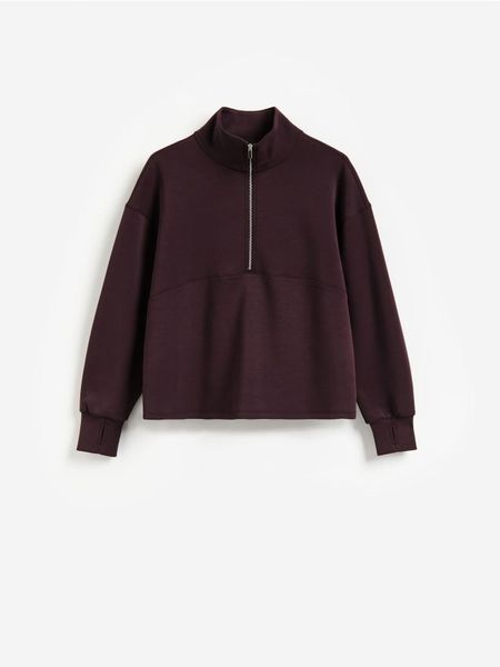 Bluza z dodatkiem modalu - ciemnofioletowy. Fioletowe bluzy damskie Reserved, l, bez wzorów, z dzianiny, bez kaptura. Za 129.99 zł.