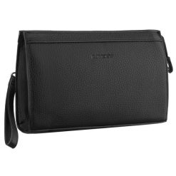 Praktyczna saszetka męska ze skóry ekologicznej w czarnym kolorze z uchwytem do ręki - Rovicky. Czarne saszetki męskie ROVICKY, ze skóry ekologicznej. Za 69.99 zł.