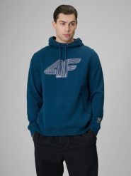4F Bluza dresowa regular z kapturem męska - turkusowa XXL. Niebieskie bluzy męskie 4f, m, bez wzorów, z dresówki, z kapturem, trekkingowe. Za 189.99 zł.