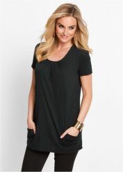 Długi shirt z wiskozą. Czarne bluzki damskie bonprix, bez wzorów, z wiskozy, bez kołnierzyka, bez ramiączek. Za 64.99 zł.