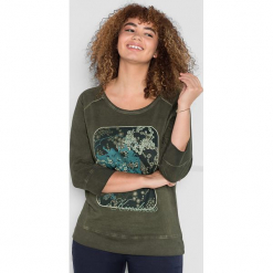 Koszulka w kolorze khaki. Brązowe t-shirty damskie Sheego, z bawełny, z okrągłym kołnierzem. W wyprzedaży za 56.95 zł.
