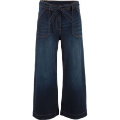Dżinsy 7/8 WIDE bonprix ciemny denim. Niebieskie jeansy damskie bonprix. Za 109.99 zł.