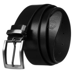 Skórzany, szeroki pasek męski w czarnym kolorze z klasyczną klamrą - Peterson. Czarne paski damskie Peterson, bez wzorów, ze skóry, klasyczne. Za 49.99 zł.