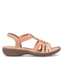 Sandały Rieker. Brązowe sandały damskie Rieker, bez wzorów, bez obcasa, na płaskiej podeszwie, bez zapięcia. Za 289.99 zł.