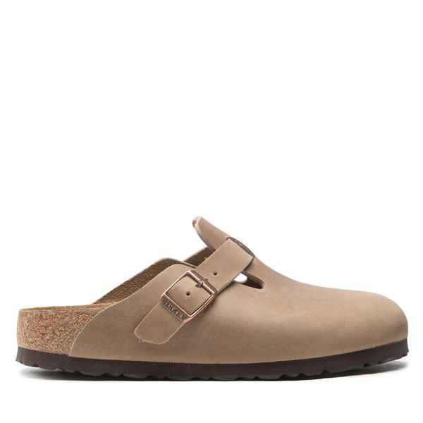 Klapki Birkenstock. Brązowe klapki damskie Birkenstock, bez wzorów, bez obcasa. Za 574.99 zł.