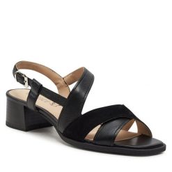 Sandały Caprice. Czarne sandały damskie Caprice, bez wzorów, bez obcasa, na płaskiej podeszwie, bez zapięcia. Za 289.99 zł.