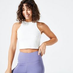 Koszulka bez rękawów damska Nyamba Gym & Pilates 520 crop top. Brązowe koszulki sportowe damskie NYAMBA, s, bez wzorów, z bawełny, bez kołnierzyka, bez ramiączek, na fitness i siłownię. W wyprzedaży za 29.99 zł.