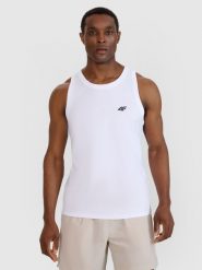 4F Tank top regular gładki męski - biały L. Białe koszulki sportowe męskie 4f, l, bez wzorów, z bawełny, bez kołnierzyka, bez ramiączek. Za 49.99 zł.