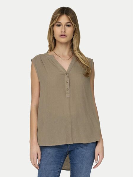ONLY Bluzka Jette 15213420 Brązowy Regular Fit. Brązowe bluzki damskie Only, bez wzorów, z wiskozy, bez kołnierzyka, bez ramiączek. Za 59.99 zł.