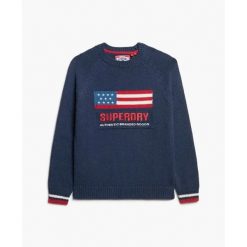 Damski sweter z okrągłym dekoltem Superdry Americana. Niebieskie swetry damskie Superdry., na zimę, bez wzorów, eleganckie, bez kołnierzyka, bez ramiączek, bez kaptura. Za 349.55 zł.