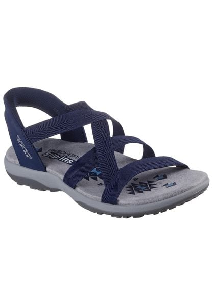 Sandały SKECHERS REGGAE SLIM Niebieski. Niebieskie sandały damskie Skechers, bez wzorów, z materiału, bez obcasa, bez zapięcia. Za 279.99 zł.