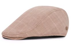 Lekki Kaszkiet Męski - Pako Jeans - Beżowy w Kratkę. Brązowe czapki i kapelusze męskie Pako Jeans, na lato, bez wzorów, z bawełny. Za 49.00 zł.