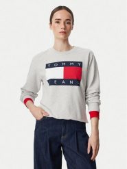 Tommy Jeans Bluza Flag DW0DW23906 Szary jasny Regular Fit. Szare bluzy damskie Tommy Jeans, xs, bez wzorów, z bawełny, bez kaptura. Za 409.99 zł.