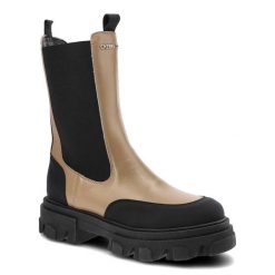 Botki damskie Chebello, ze skóry naturalnej elastyczne wstawki po bokach uchwyty ułatwiające zakładanie podeszwa z wyraźnym bieżnikiem , brązowo-czar. Czarne kozaki damskie CheBello, ze skóry, bez obcasa. Za 349.00 zł.