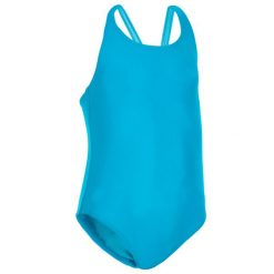 Strój jednoczęściowy pływacki dla malucha. Niebieskie stroje kąpielowe dla dziewczynek NABAIJI, bez wzorów, z elastanu. Za 24.99 zł.
