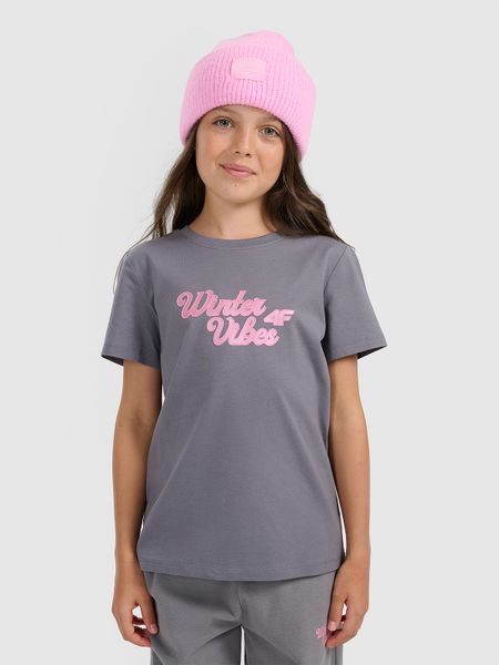4F T-shirt regular z nadrukiem dziewczęcy - szary 146 (10-11 lat). Szare t-shirty i topy dla dziewczynek 4f, bez wzorów, z bawełny, bez ramiączek. Za 39.99 zł.