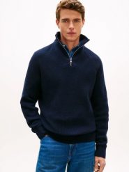 Tommy Hilfiger sweter z dzianiny z wełną Mężczyźni Wełna niebieski, L. Niebieskie swetry przez głowę męskie Tommy Hilfiger, na zimę, l, bez wzorów, z bawełny, bez kołnierzyka. Za 429.95 zł.