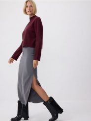 Spódnica maxi z rozcięciem - ciemnoszary. Szare spódnice damskie Reserved, l, bez wzorów, z tkaniny, maxi, proste. W wyprzedaży za 39.99 zł.