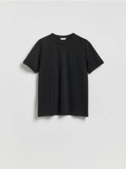 T-shirt regular z dodatkiem lyocellu - czarny. Czarne t-shirty męskie Reserved, l, bez wzorów, z dzianiny, bez kołnierzyka. Za 79.99 zł.