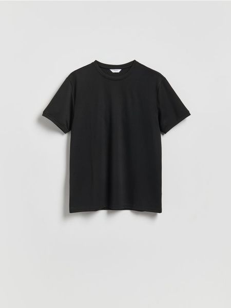 T-shirt regular z dodatkiem lyocellu - czarny. Czarne t-shirty męskie Reserved, l, bez wzorów, z dzianiny, bez kołnierzyka. Za 79.99 zł.