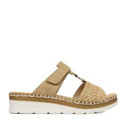 Klapki Rieker. Brązowe klapki damskie Rieker, bez wzorów, bez obcasa. Za 319.99 zł.