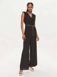 Morgan Kombinezon 241-PIDOU Czarny Regular Fit. Czarne sukienki damskie Morgan, bez wzorów, z syntetyku, bez kołnierzyka, bez ramiączek. Za 419.99 zł.