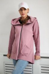 Bluza ocieplana z dłuższym tyłem i kieszeniami ciemno różowa. Czerwone bluzy damskie KESI, l, bez wzorów, z bawełny, bez kaptura. Za 198.65 zł.