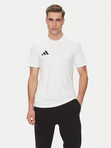 Adidas Koszulka techniczna Squadra 25 Jersey JG5834 Biały Slim Fit. Białe koszulki sportowe męskie Adidas, m, bez wzorów, z jersey, bez kołnierzyka, bez ramiączek, do piłki nożnej. Za 99.99 zł.