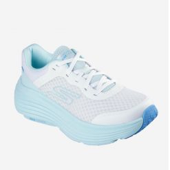 Sneakersy damskie Skechers Max Cushioning. Niebieskie obuwie sportowe damskie Skechers, bez wzorów. Za 359.99 zł.