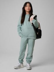 4F Spodnie dresowe joggery dziewczęce - miętowe 134 (8-9 lat). Niebieskie spodnie sportowe dla dziewczynek 4f, bez wzorów, z dresówki. Za 79.99 zł.