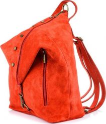 Vera Pelle Czerwony Włoski Stylowy Plecak Damski Skórzany Zamsz A4 W14. Czerwone plecaki damskie Vera Pelle, bez wzorów, z zamszu, eleganckie. Za 214.49 zł.