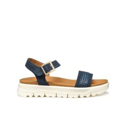 Sandały GEOX D XAND 2.1S Niebieski. Niebieskie sandały damskie Geox, bez wzorów, ze skóry, bez obcasa, bez zapięcia. Za 399.99 zł.