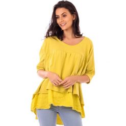 Koszulka w kolorze żółtym. T-shirty damskie marki fille de Coton, z bawełny, klasyczne, z falbankami, z krótkim rękawem. W wyprzedaży za 86.95 zł.