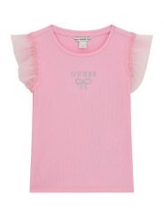 Guess T-Shirt K6RI12 KCU20 Różowy Regular Fit. Czerwone t-shirty i topy dla dziewczynek Guess, z aplikacjami, z bawełny, bez ramiączek. Za 99.99 zł.