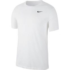 Koszulka sportowa męska Nike Dry Tee Crew Solid. Białe koszulki sportowe męskie Nike, m, bez wzorów, z bawełny, bez kołnierzyka, bez ramiączek, na fitness i siłownię, dri-fit (nike). Za 247.00 zł.