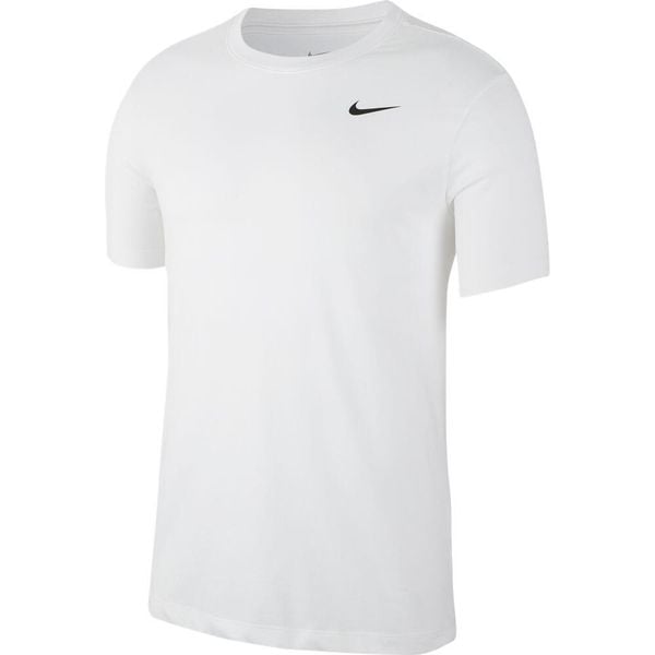 Koszulka sportowa męska Nike Dry Tee Crew Solid. Białe koszulki sportowe męskie Nike, m, bez wzorów, z bawełny, bez kołnierzyka, bez ramiączek, na fitness i siłownię, dri-fit (nike). Za 269.00 zł.